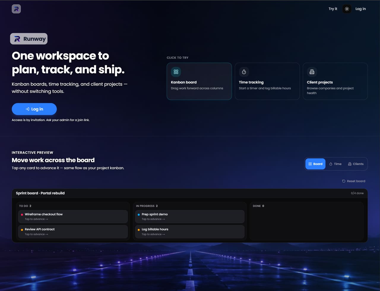 Screenshot of the running product, taken from the workspace Yvios uses on its own client work.